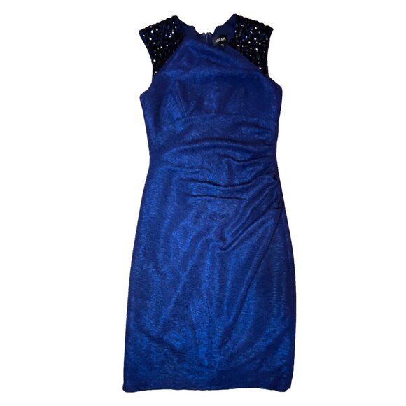 Xscape Navy Black Cocktail Fitted Knee Length Formal Dress SZ 8 Wedding Party - Picture 1 of 15